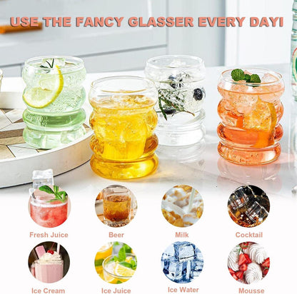 Gerippte Trinkgläser Set 350ml Wassergläser Cocktailgläser Eiskaffee Saftglas