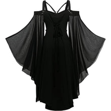 Gothic Kleid Damen Vintage Mittelalterlich mit Trompetenärmeln