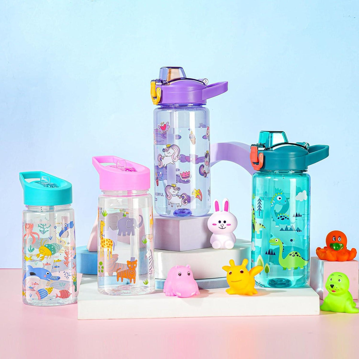 600ml Trinkflasche Kinder mit Strohhalm, BPA-frei, Sportwasserflasche