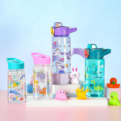 600ml Trinkflasche Kinder mit Strohhalm, BPA-frei, Sportwasserflasche