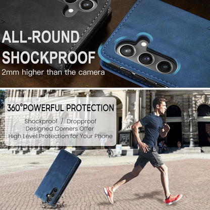 Samsung Galaxy S23 FE RFID Leder Handyhülle Flip Case Stand Blau