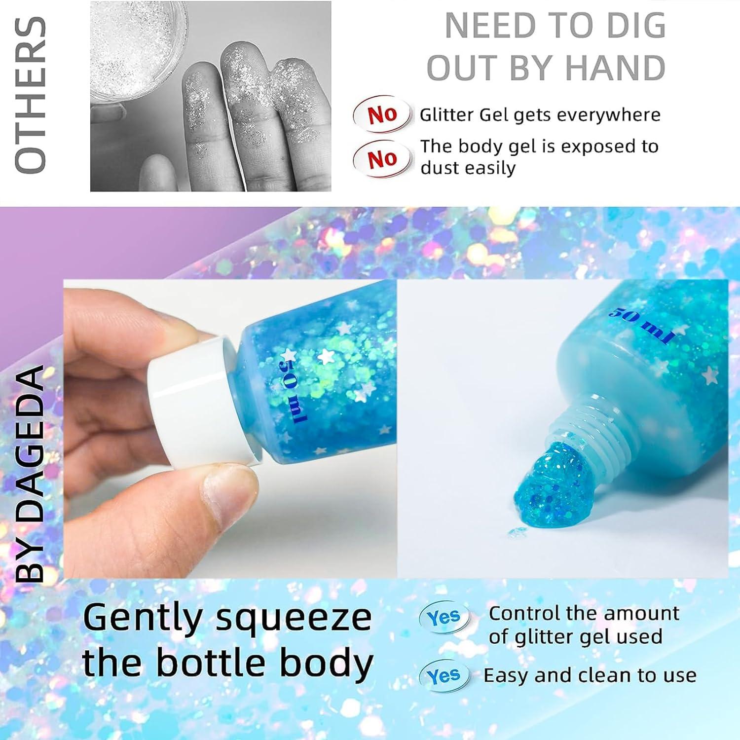 Glitter Gel 50ml Face Body Sequins Shimmer Holographic Makeup Blue