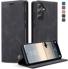 Samsung Galaxy S23 FE Handyhülle Premium Leder Schwarz Magnet