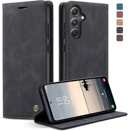 Samsung Galaxy S23 FE Handyhülle Premium Leder Schwarz Magnet