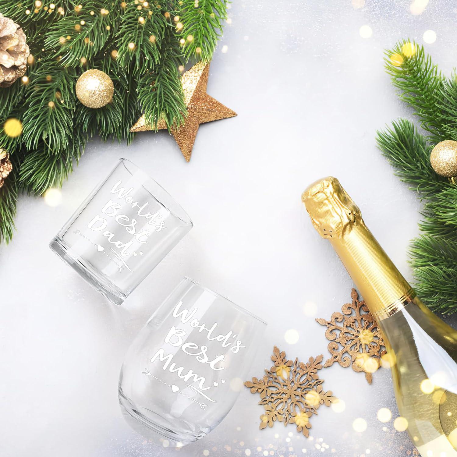 Weinglas und Whiskyglas Set für Mama und Papa, Weihnachtsgeschenk 520ml, Dad und Mum Geschenkidee 17oz