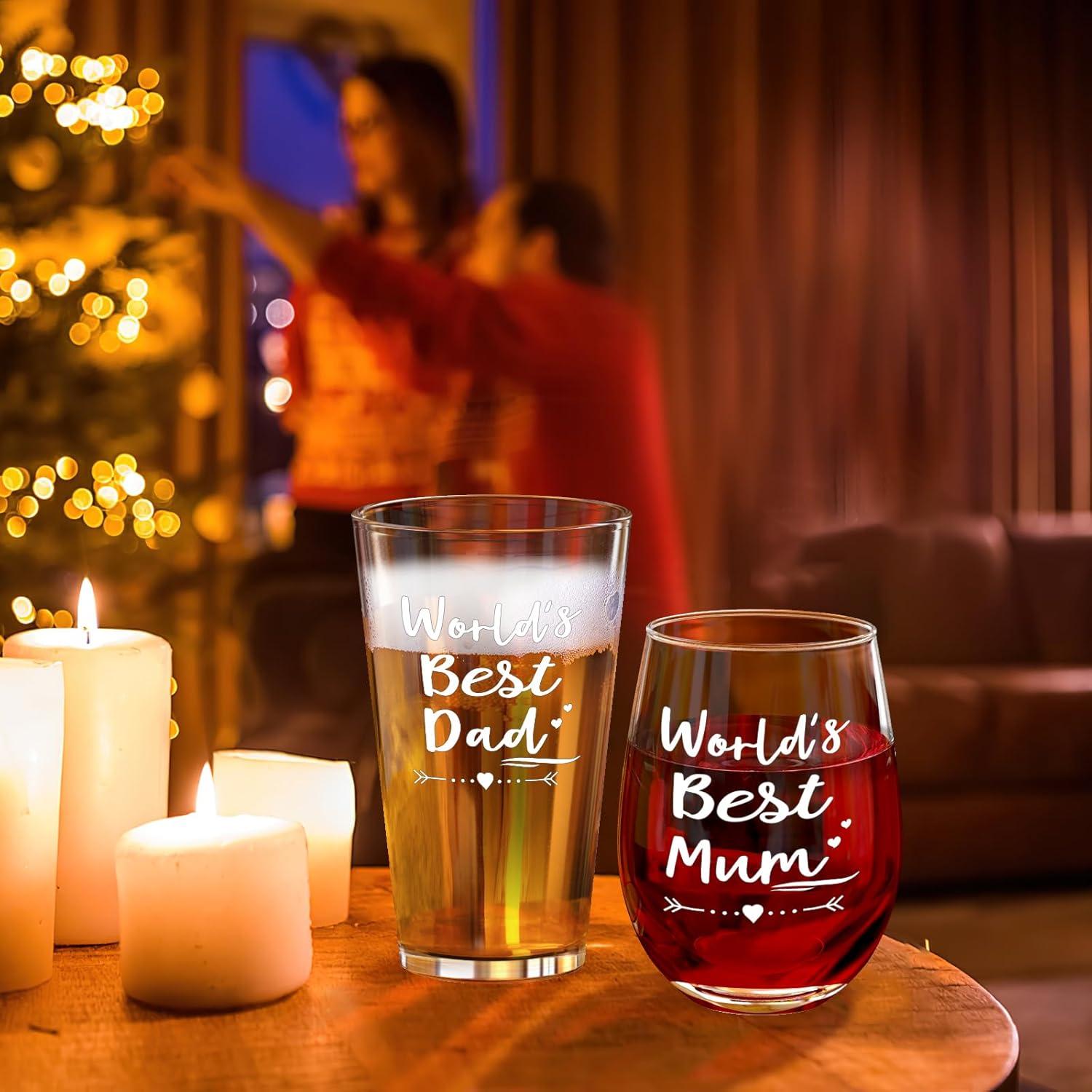 Weihnachtsgeschenk Dad&Mom, Wein- und Bierglas Set 17oz