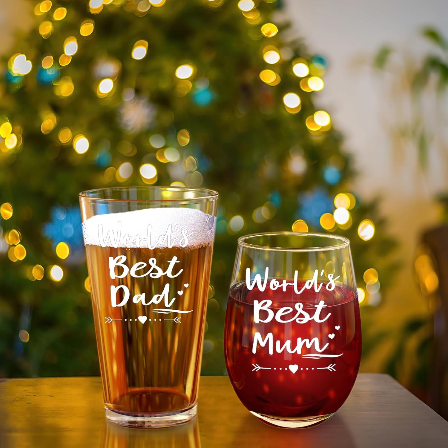 Weinglas und Bierglas Set für Eltern - Weihnachtsgeschenke - 17oz