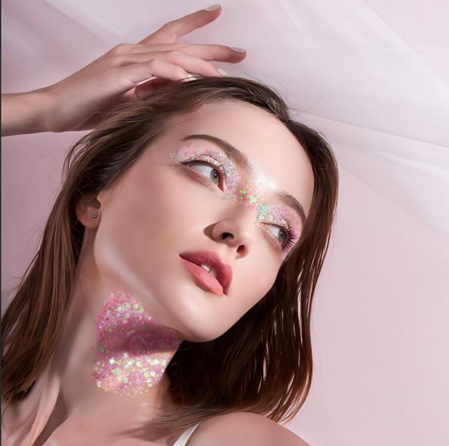 Glitter Gel Body and Face Sequins Holographic Festival Makeup 50ml Light Pink