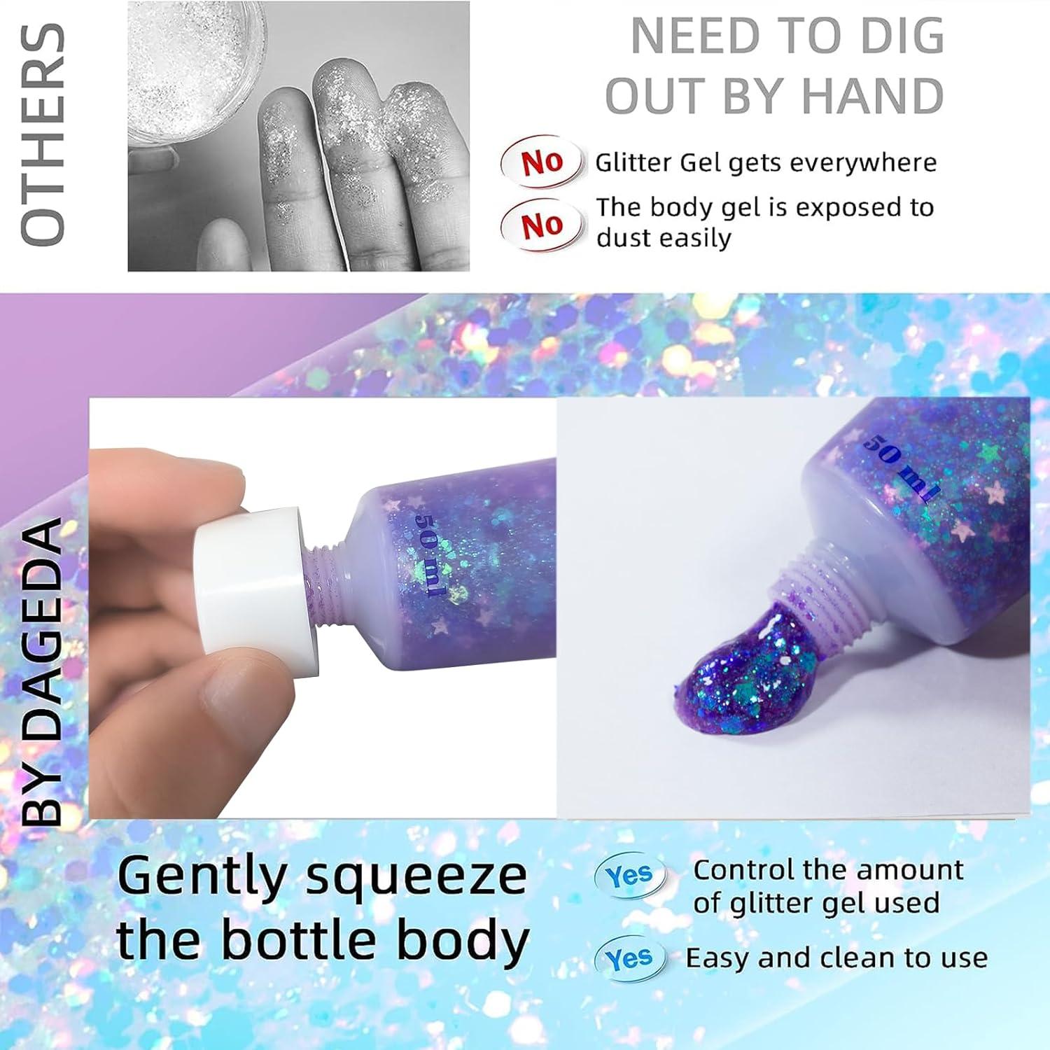 Glitter Gel Body Face Sequins Shimmer 50ml Holographic Laser Festival