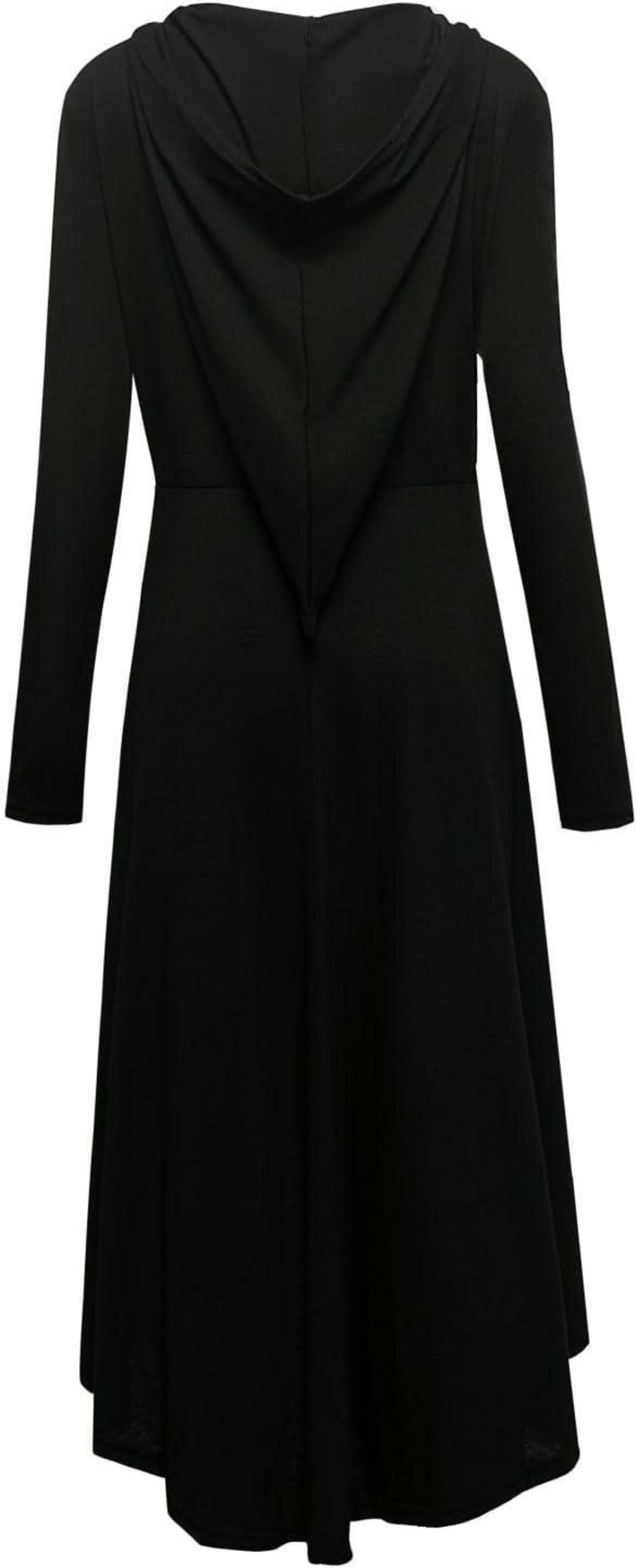 Damen Renaissance Mittelalter Kleid mit Kapuze Schwarz S-2XL