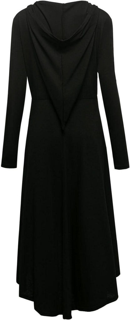 Damen Renaissance Mittelalter Kleid mit Kapuze Schwarz S-2XL
