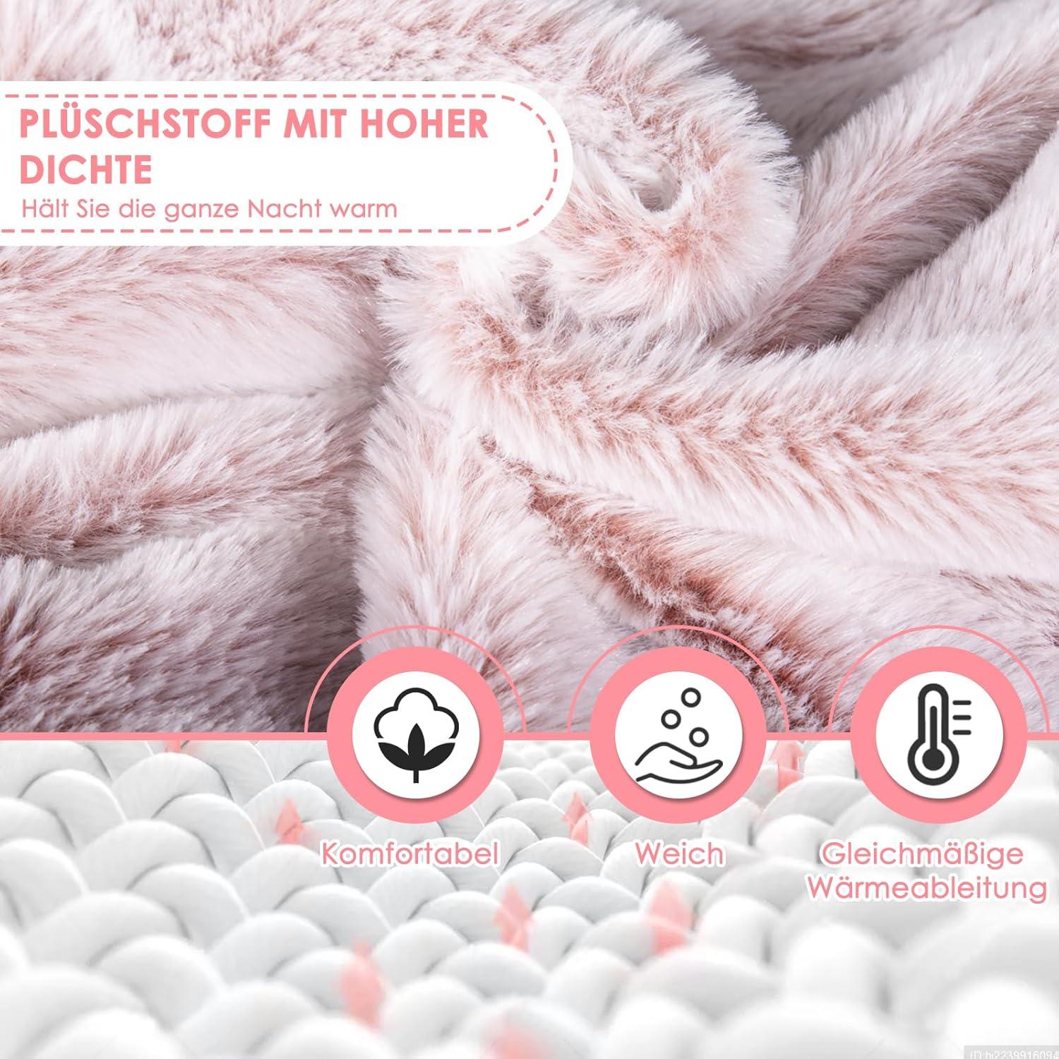 BOLEi Extra Lang Wärmflasche mit Flauschigem Bezug 73cm