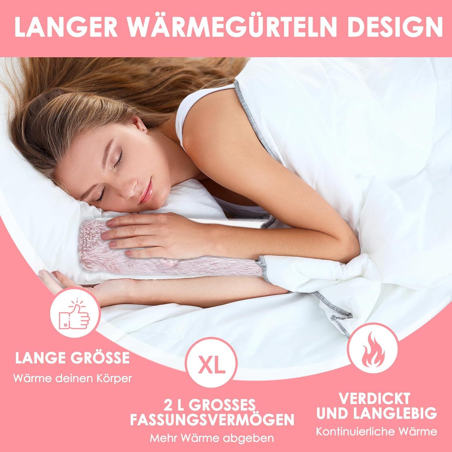 BOLEi Extra Lang Wärmflasche mit Bezug Flauschig 73cm - Rosa