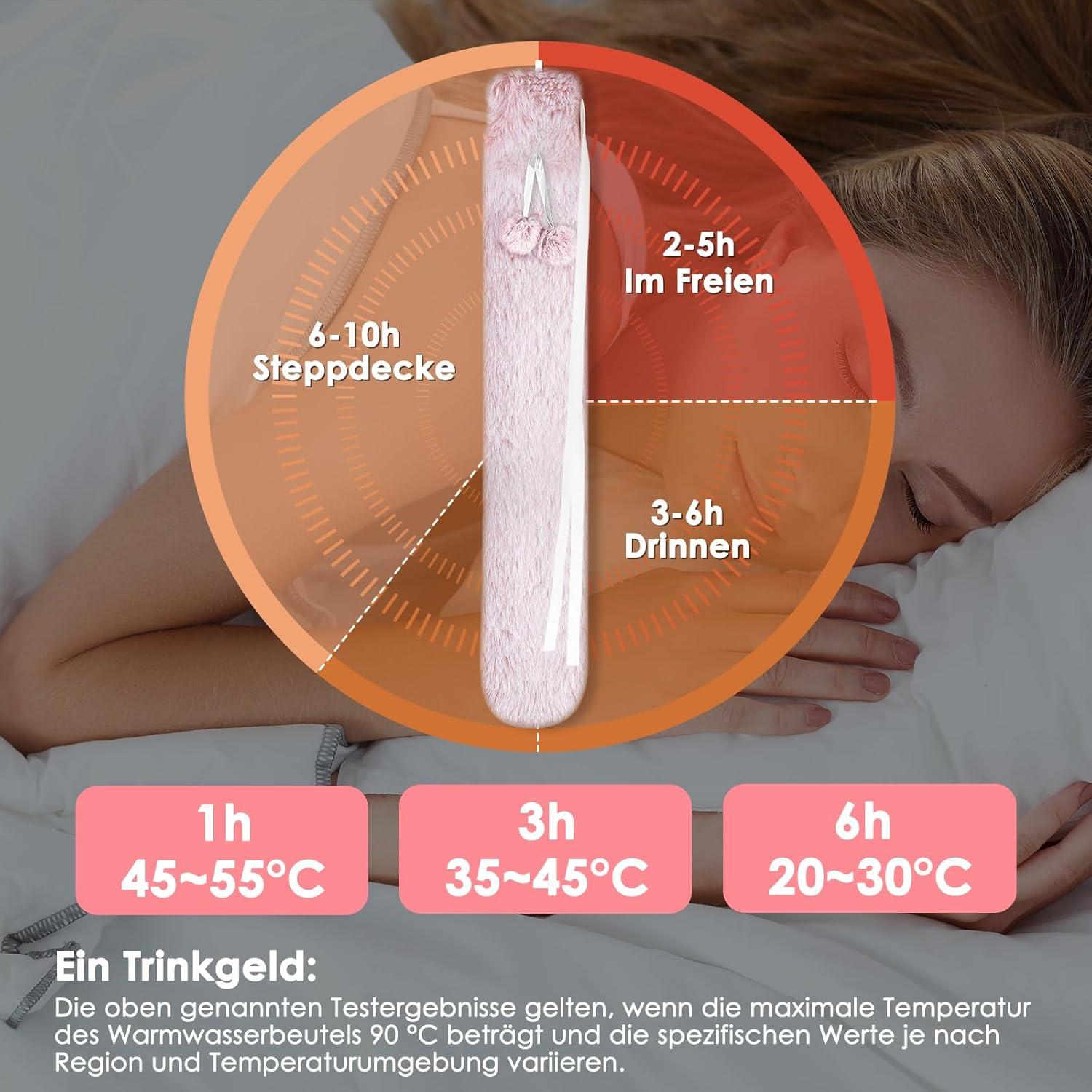 Nackenwärmflasche 73cm Bezug Flauschig Auslaufsicher Geruchlos wärmflasche lang