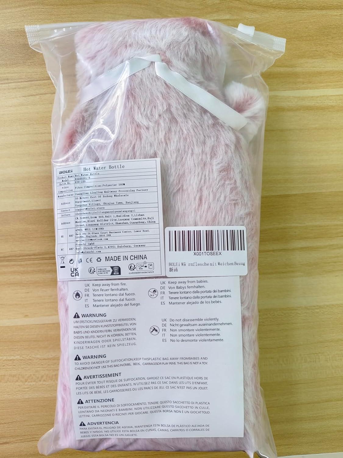 BOLEi Extra Lang Wärmflasche mit Bezug Flauschig 73cm - Rosa