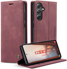 Samsung Galaxy S23 FE Handyhülle Leder Flip Case Weinrot