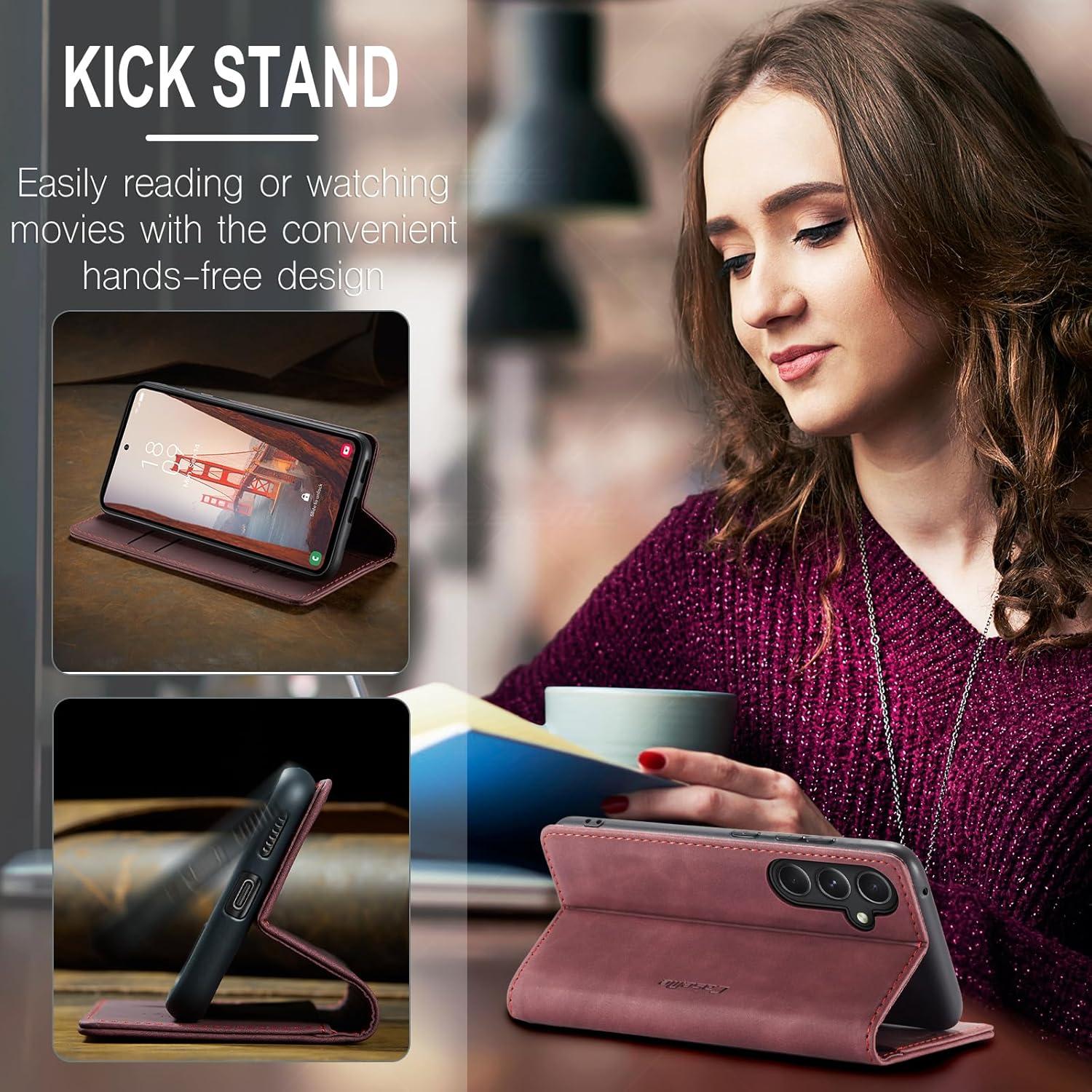 Handyhülle Samsung Galaxy S23 FE Leder Flip Case Standfunktion Magnet Wine