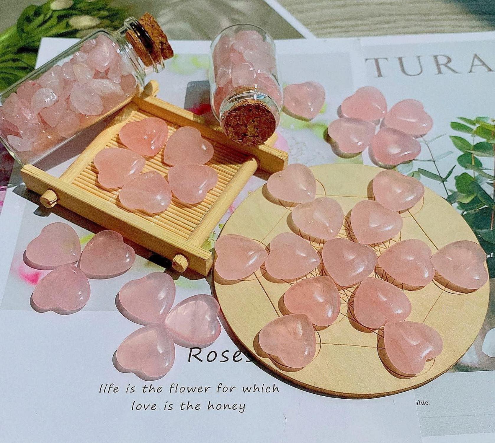20x Rosenquarz Herz Kristalle Set Natürliche Edelsteine Heilsteine Liebe Stein