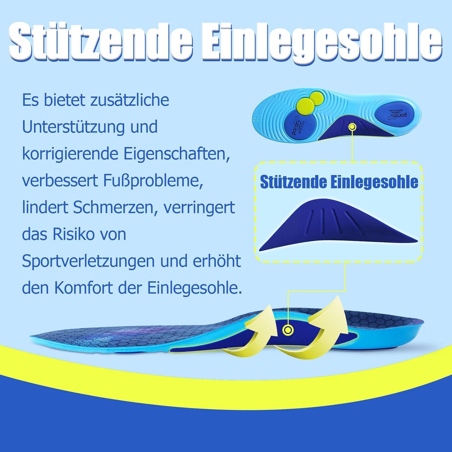 Orthopädische Einlegesohlen für Plantarfasziitis und Plattfüße, blau, Größe 34-35
