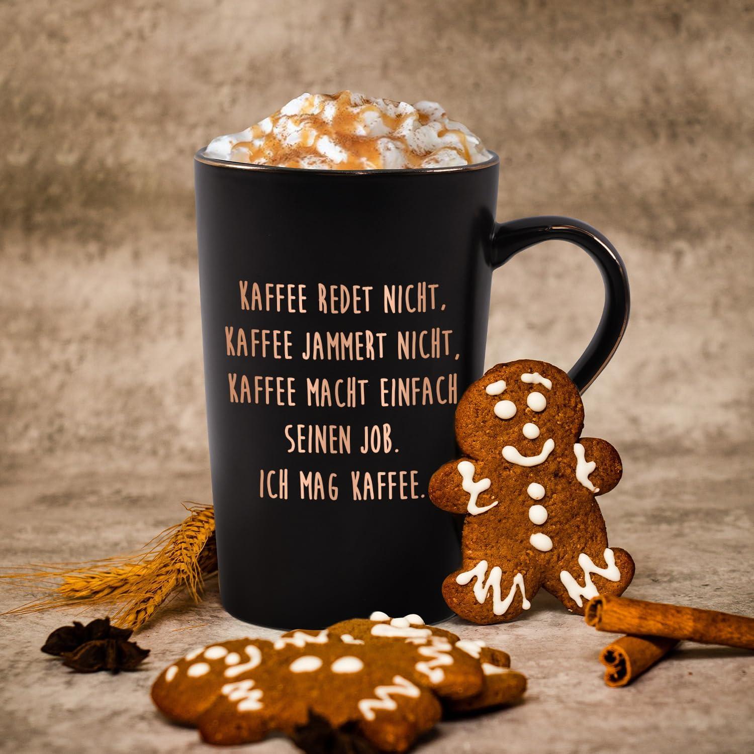 Große Marmor Kaffeetasse mit Spruch Geschenkbox 400ml Schwarz