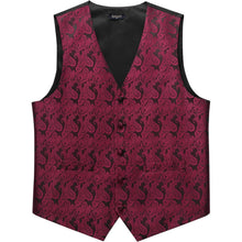 Herren Weste Krawatte Einstecktuch Set Bordeaux Rot Paisley Jacquard
