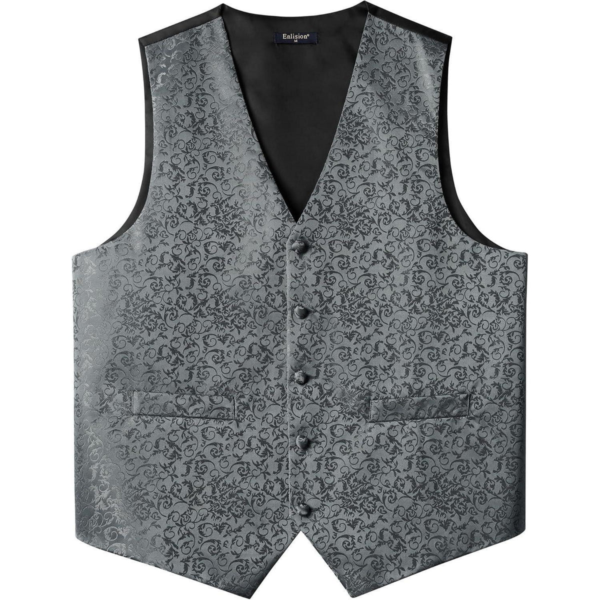 Herren Weste Krawatte Einstecktuch Set Paisley Jacquard Grau