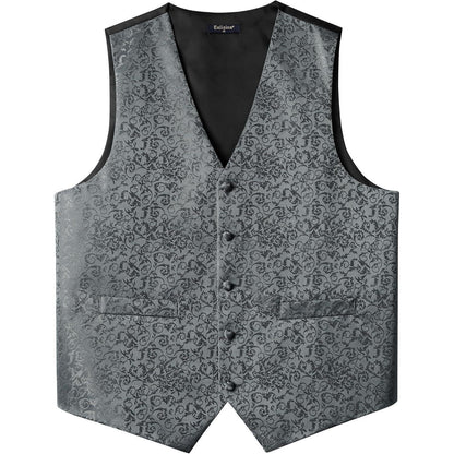 Herren Weste Krawatte Einstecktuch Set Paisley Jacquard Grau