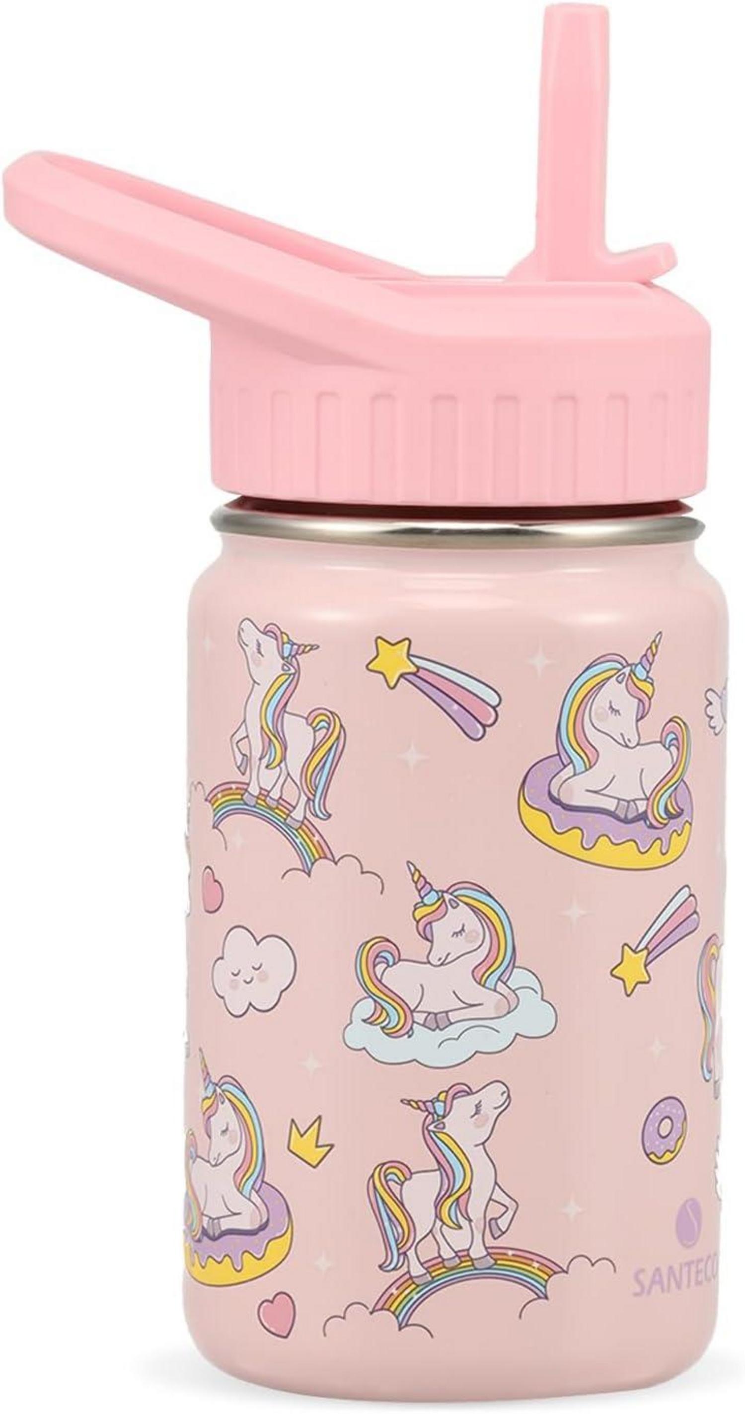 Trinkflasche Kinder Edelstahl 350ml Strohhalm Auslaufsicher Kinder