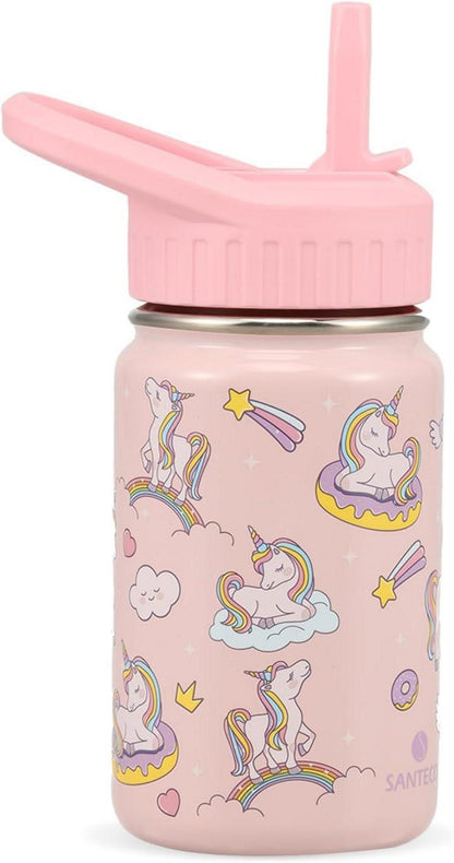 Trinkflasche Kinder Edelstahl 350ml Strohhalm Auslaufsicher Kinder