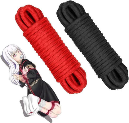 MEYDLL Bondage Seil Set, 10m Baumwollseil für SM Bondage, Fesselset in Rot und Schwarz