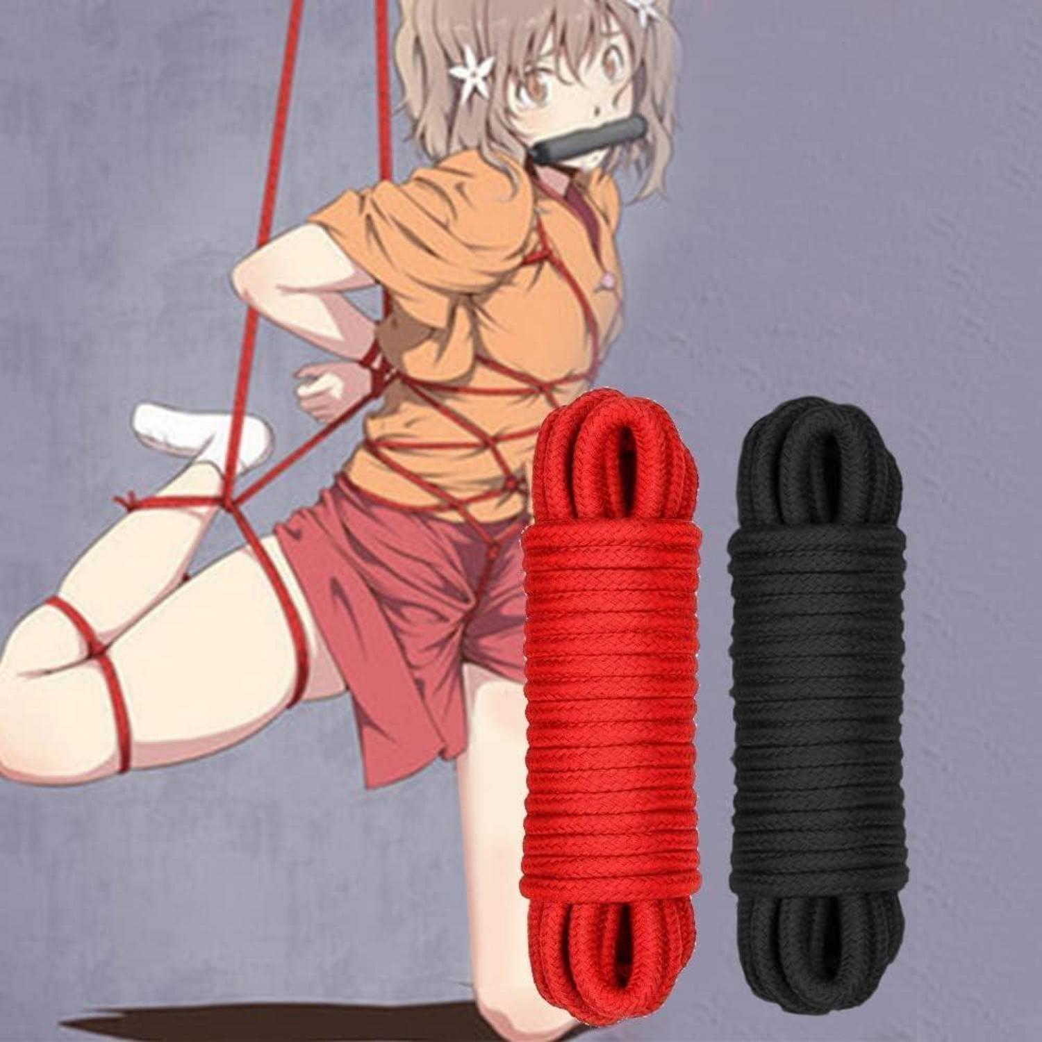 Bondage Seil 10m Baumwoll SM Fesselseil Set Rot Schwarz