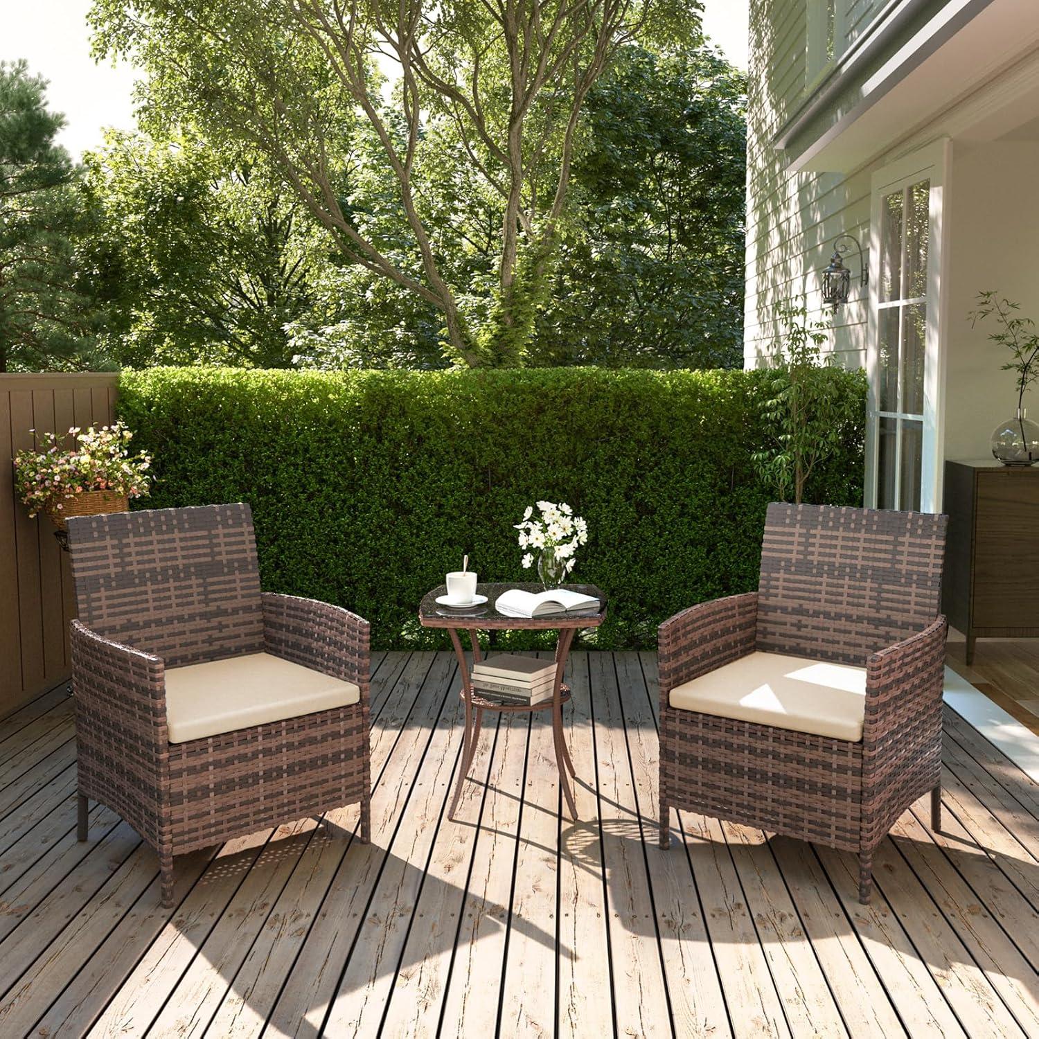 UDPATIO 3-Teiliges Balkonmöbel Set mit Gartentisch und 2 Stühlen