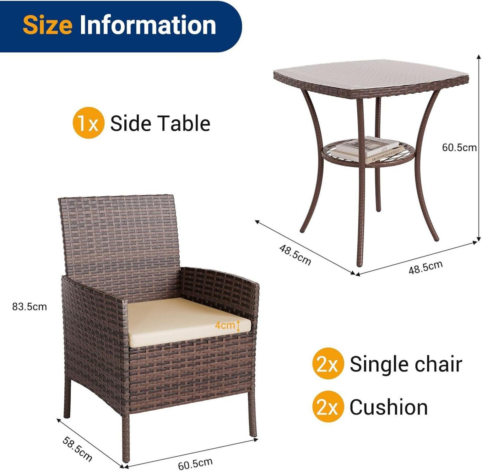 UDPATIO Gartenmöbel Set 3-Teilige Lounge Balkonmöbel Set Polyrattan Terrasse Outdoor
