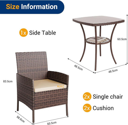 UDPATIO Gartenmöbel Set 3-Teilige Lounge Balkonmöbel Set Polyrattan Terrasse Outdoor