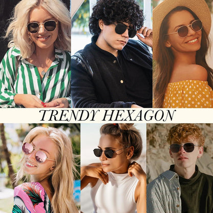 Sunier Sonnenbrille Damen Herren Polarisiert Sechseck