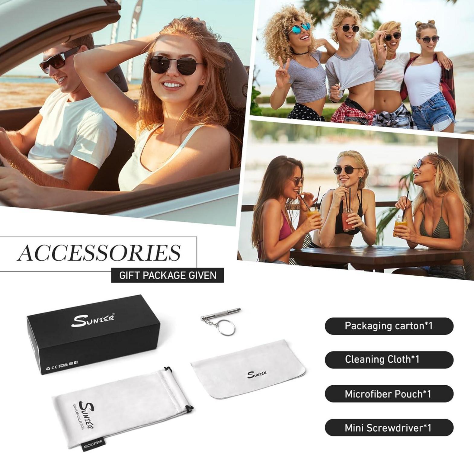 Sunier Polarisierte Sechseck Sonnenbrille Damen Herren UV400 Metallrahmen