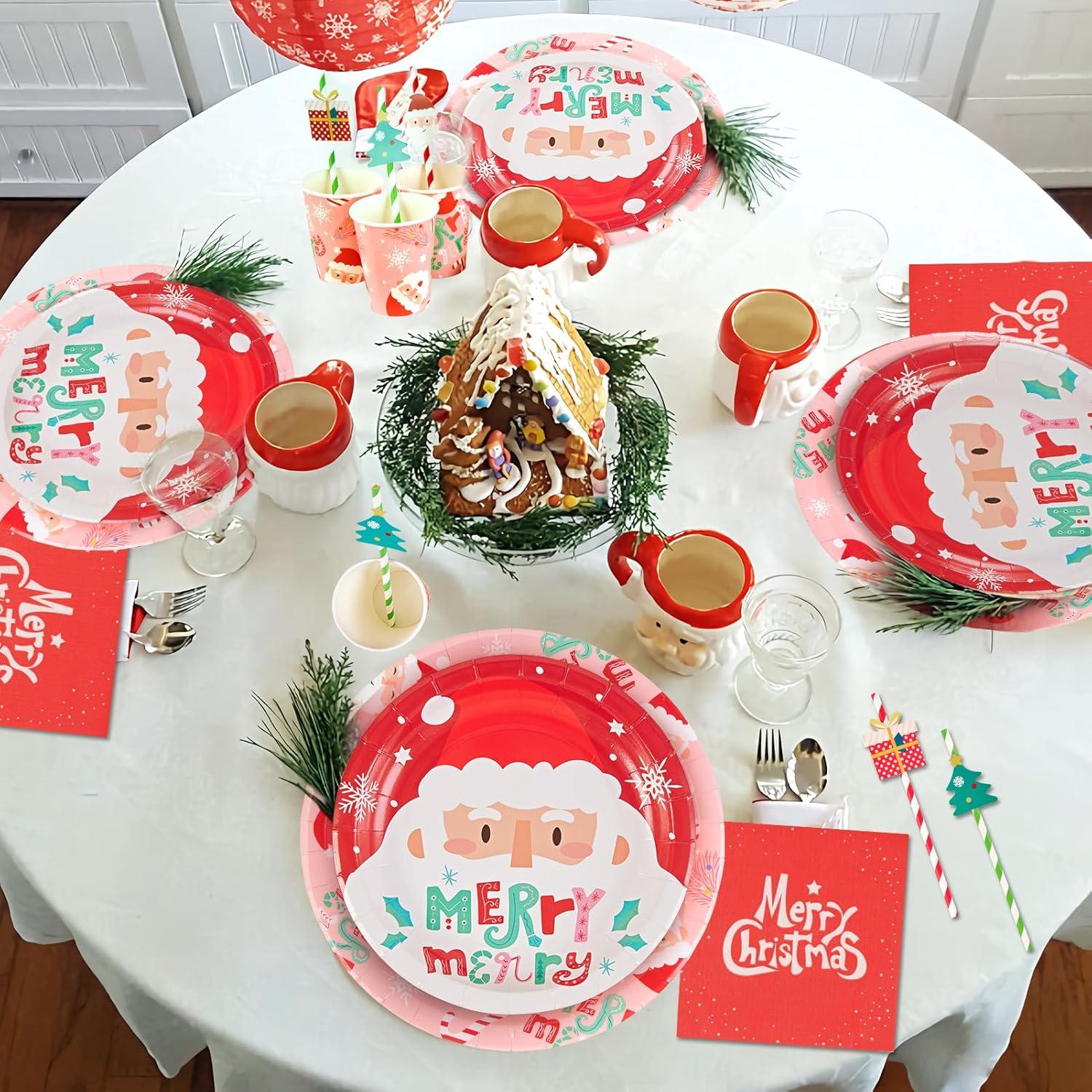 85-teiliges Weihnachten Partygeschirr Set Pappteller Servietten Pappbecher