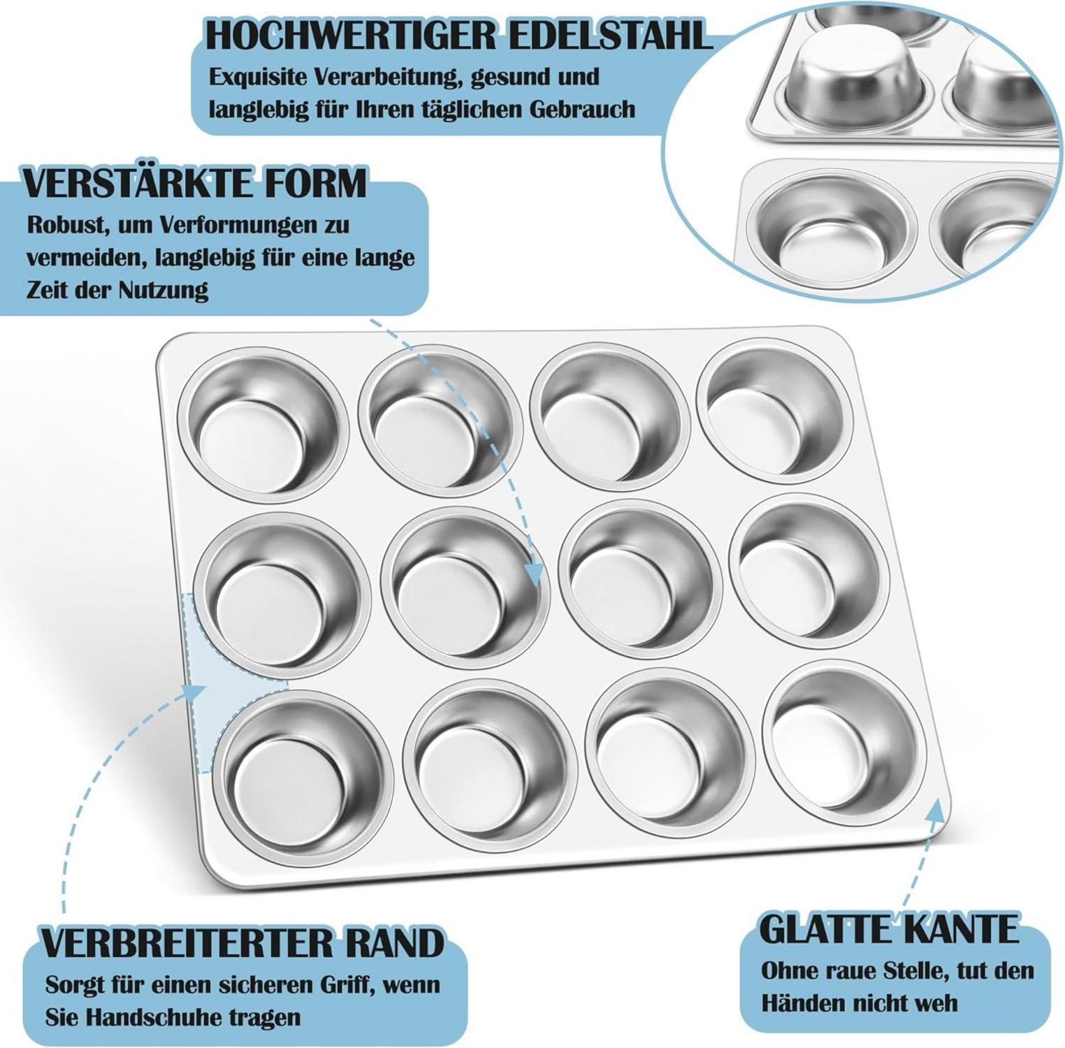 Edelstahl Muffinform für 12 Muffins Hochwertig BPA-frei