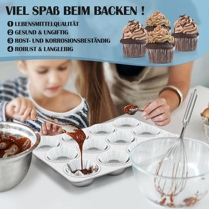 Edelstahl Muffinform für 12 Muffins 1 Stück - Hochwertige Backform