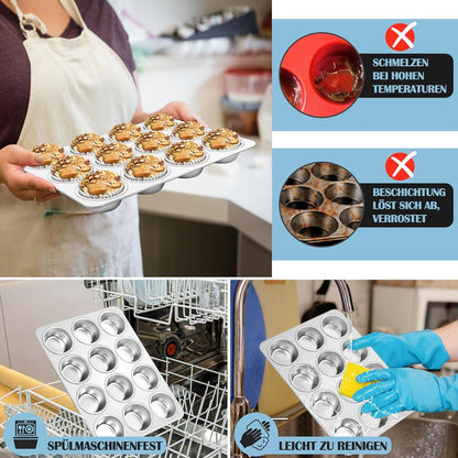 Edelstahl Muffinform für 12 Muffins antihaftbeschichtet