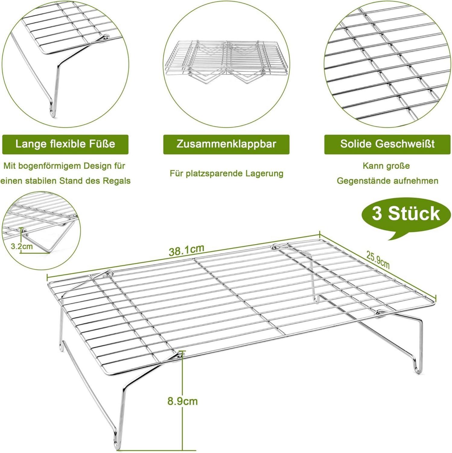 3-Stöckiges Edelstahl Kühlgitter Set für Kekse, Brot