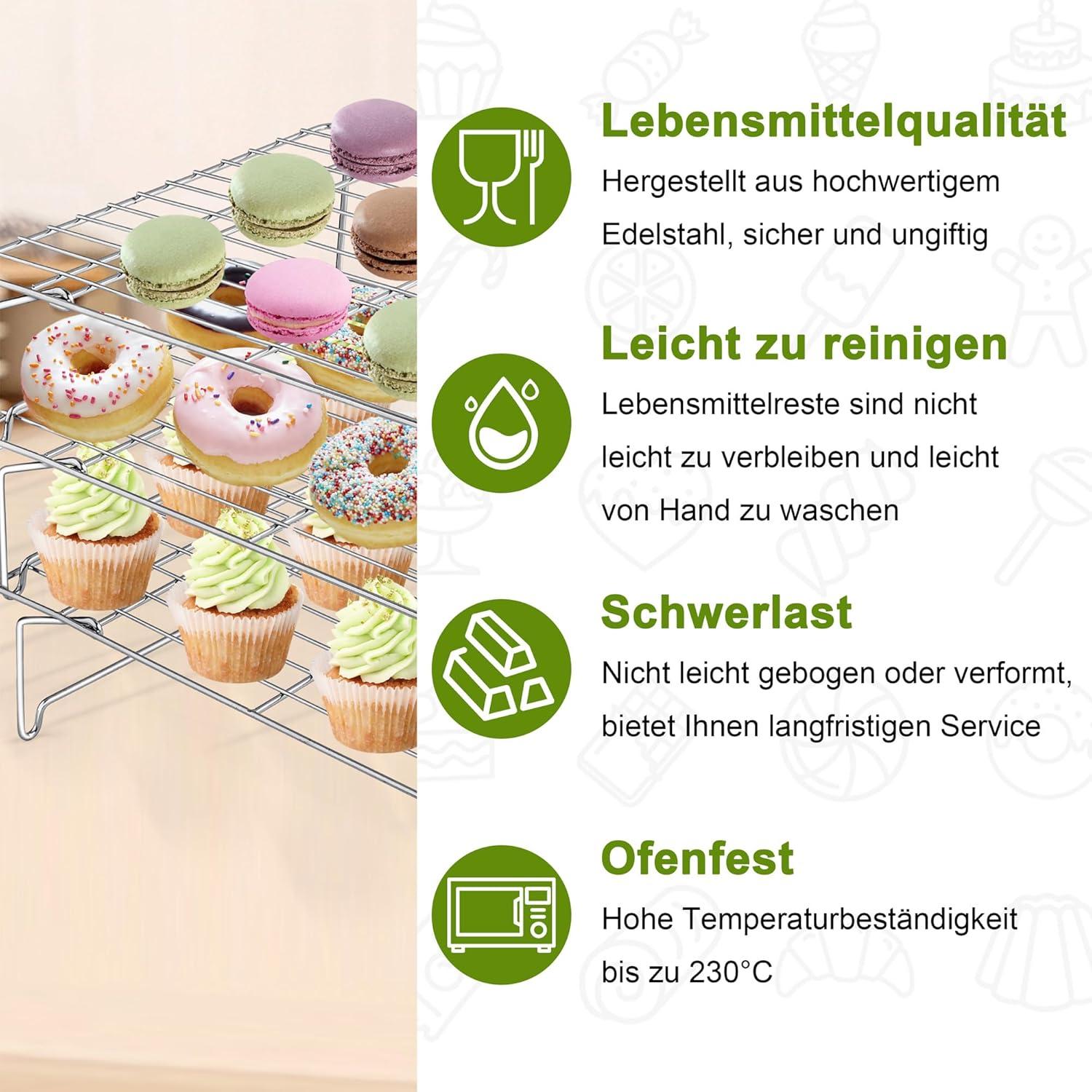Auskühlgitter Set Kuchengitter 3-Stöckig Stapelbar 38,1x25,9cm