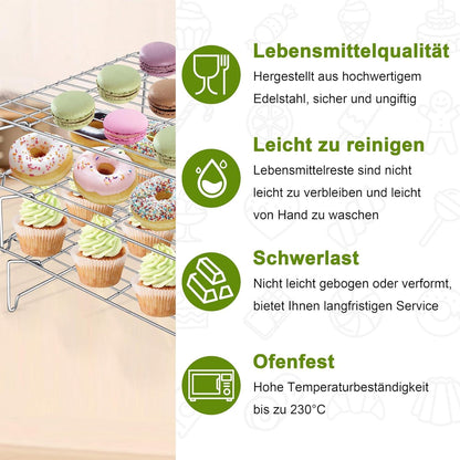Auskühlgitter Set Kuchengitter 3-Stöckig Stapelbar 38,1x25,9cm