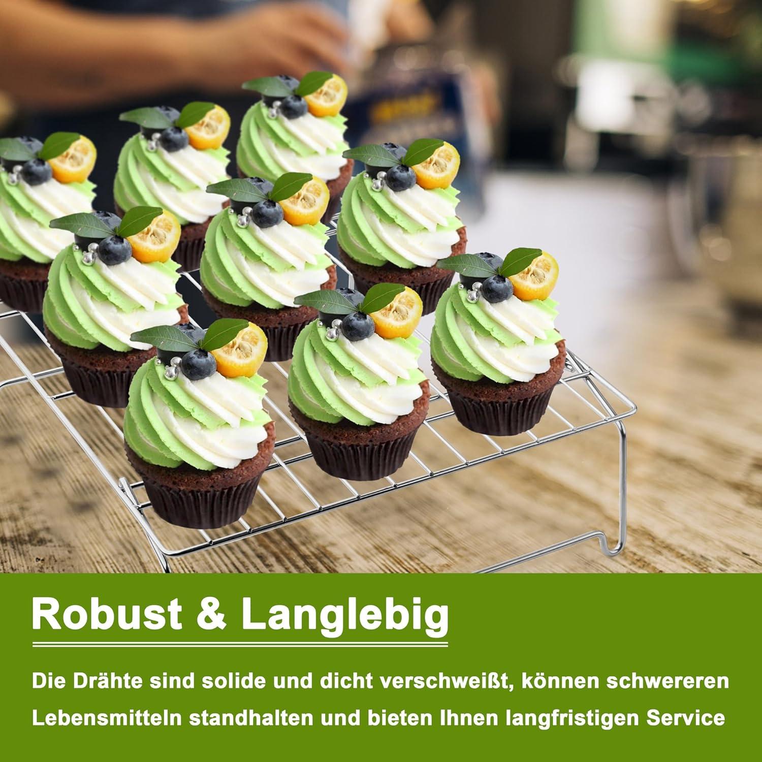 Joyfair 3-stöckiges Edelstahl Kuchengitter Set 38,1x25,9cm - Stapelbar & Spülmaschinenfest