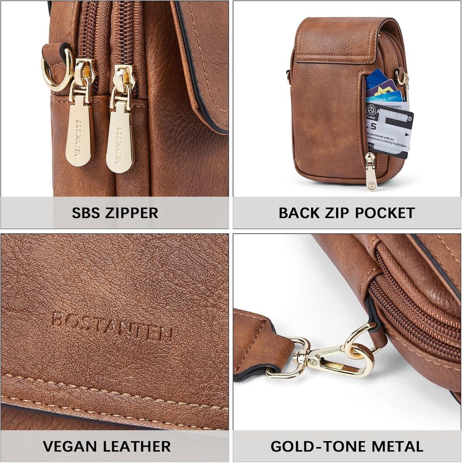 Damen Umhängetasche Leder Handytasche Geldbörse 2 Taschen Magnetverschluss