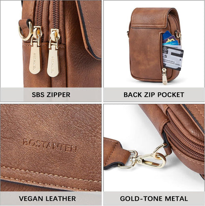 Damen Umhängetasche Leder Handytasche Geldbörse 2 Taschen Magnetverschluss