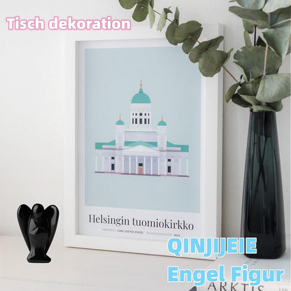 Engel Figur Obsidian Kristall Schutzengel Statue Heilung Reiki Deko