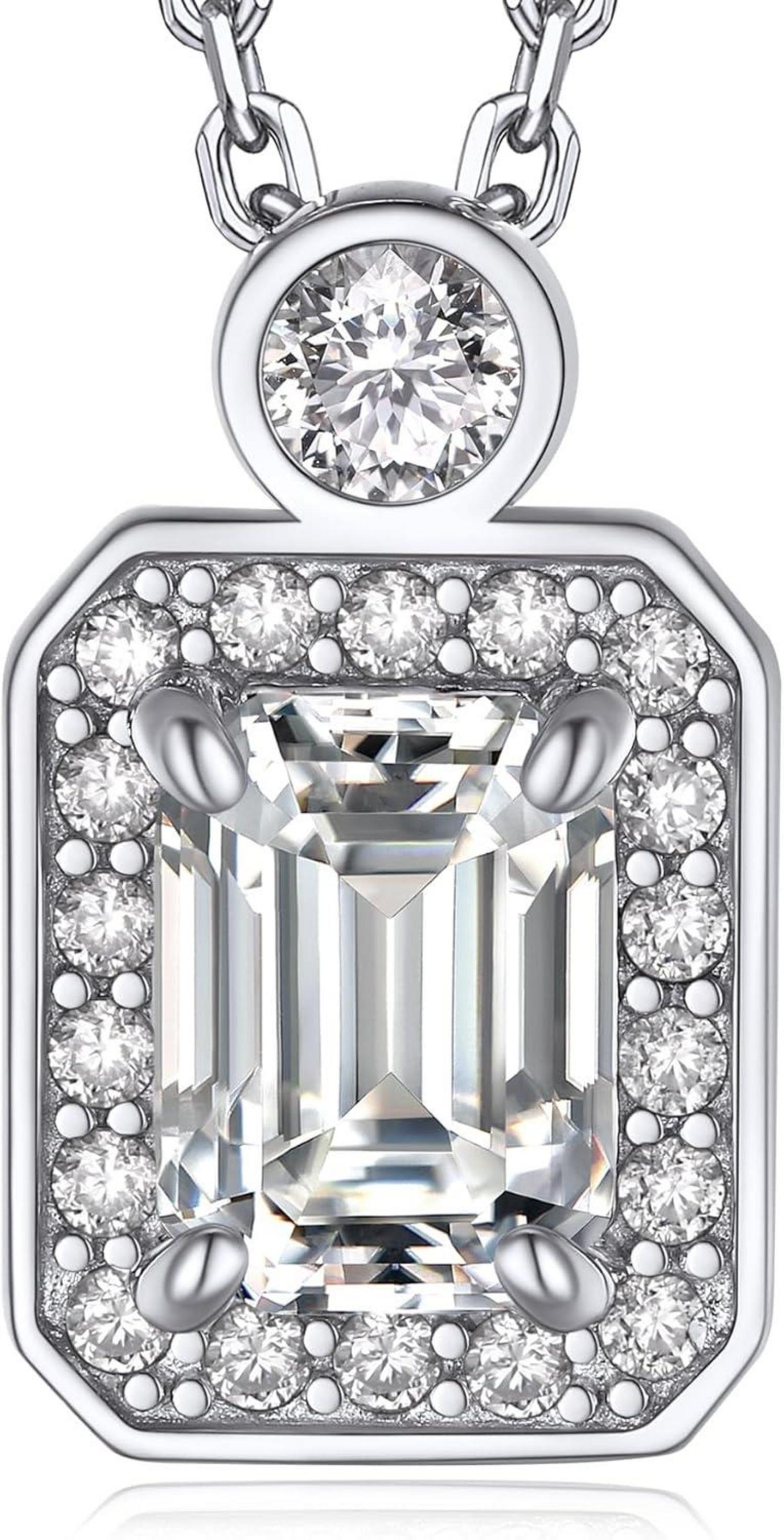 Moissanit-Halskette Damen 925 Silber Anhänger 1 Karat Viereckige Halo