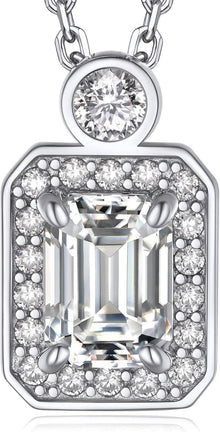 Moissanit-Halskette Damen 925 Silber Anhänger 1 Karat Viereckige Halo