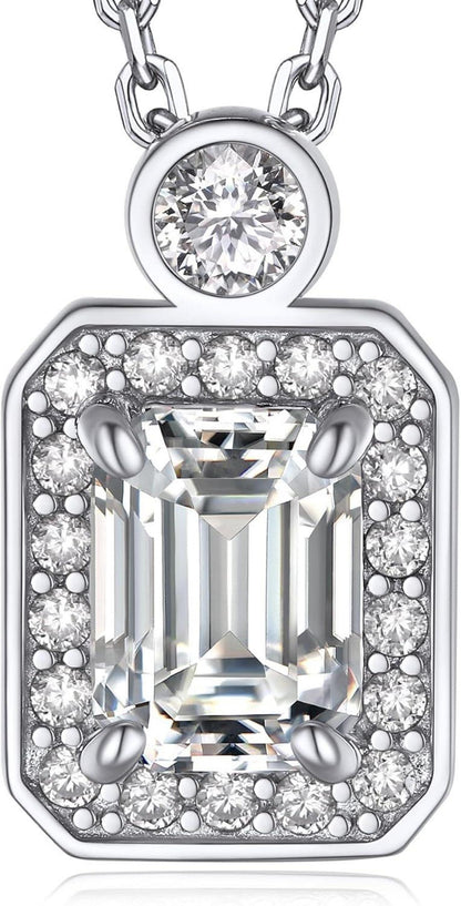Moissanit-Halskette Damen 925 Silber Anhänger 1 Karat Viereckige Halo